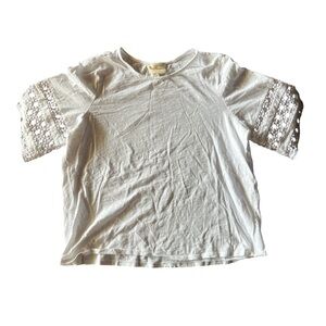 Sezane White Lace Sleeve Top, Large